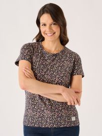 Navy And Pink Floral Ditsy Print T-Shirt - Elisa