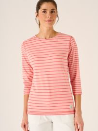 Elodie Striped 3/4 Sleeved T-Shirt in Light Rose And Coral 