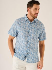 Emmett Lifestyle Leaf Printed Shirt in Blue and White
