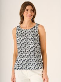 Enid Printed Woven Sleeveless Top With Navy Print