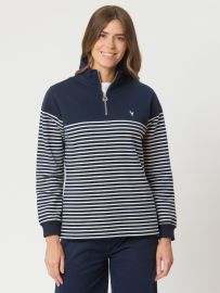 Everly Striped 1/4 Zip Sweatshirt In Navy And White Stripe