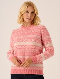 Dusty Rose Fairisle Stripe Crew Neck Jumper - Flara