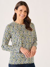 White And Multicoloured Floral Print Striped Long Sleeve T-Shirt - Fliss