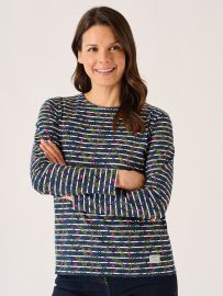 Navy And Multicoloured Floral Print Striped Long Sleeve T-Shirt - Fliss