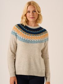 Floores Fairisle Knit Crew Neck Jumper in Grey Marl