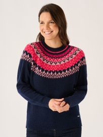 Navy And Multicoloured Fairisle Style Knitted Lambswool Rich Jumper - Flores