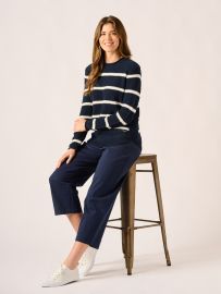 Navy and Foam White Wide Stripe Crew Neck Jumper - Gardi
