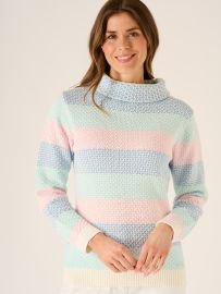 Grete Cowl Neck Multicoloured Textured Striped Jumper