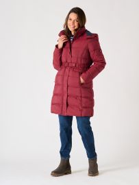 Cherry Red Fleece Lined Belted Puffer Coat- Hagfors