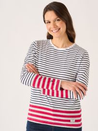 Navy And White Long Sleeved Striped T-Shirt - Helene