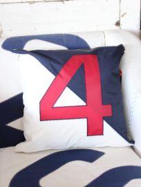 Elmo Sailcloth Cushion Number 4 In Navy And White