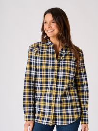 Blue and Ochre Long Sleeved Checked Shirt - Ladies - Jalas