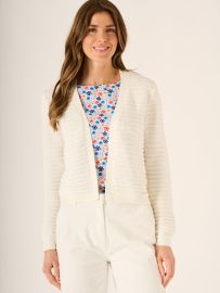 Jamie Striped Pointelle Knit Cardigan in White