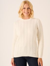 Cable Knit Crew Neck Jumper Foam White Jenny