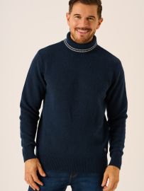 Dark Navy Merino Rich Roll Neck Jumper - Karli