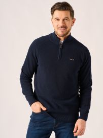 Dark Navy 1/4 Zip Textured Knitted Jumper – Kelson