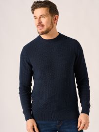 Dark Navy Textured Crew Neck Knitted Jumper – Korver