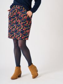 Navy Floral Nautical Print A-Line Cord Skirt - Lark