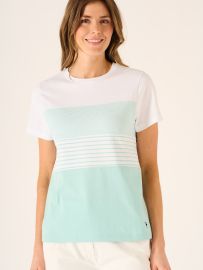 Leandra Short Sleeve Block Striped T-Shirt In Turquoise And White