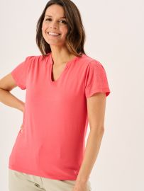 Coral Short Broderie Sleeved T-Shirt - Leela