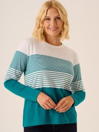 Long Sleeved Striped T-Shirt Teal and White Lenona