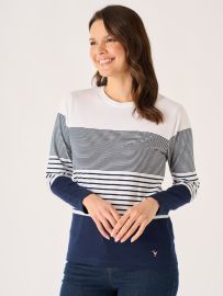 Navy And White Long Sleeved Striped T-Shirt - Lenora