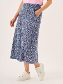 Navy Nautical Print Jersey Midi Skirt - Loulou