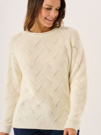 White Cotton Wave Stitch Knitted Textured Jumper - Marlena