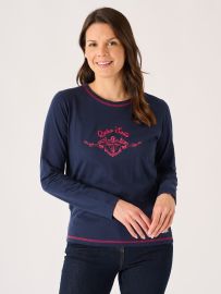 Navy X-Series Long Sleeve Graphic Nautical Design T-Shirt - Marsha