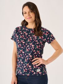 Navy And Pink Floral Printed T- Shirt - Meral