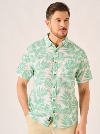 White & Green Leaf Print Short Sleeve Shirt – Mojito