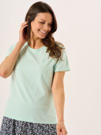Aqua Short Sleeve Dobby Lace Trim T-Shirt - Nola