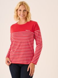 Morgan Long Sleeved Striped T-Shirt In Cherry And White 