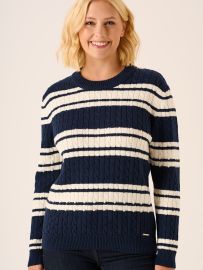 Navy & White Stripe Cable Knit Jumper - Nala