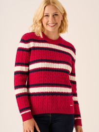 Pomegranate & White Stripe Cable Knit Jumper - Nala