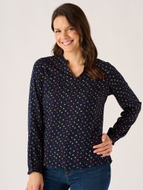 Navy Floral Print Long Sleeve Ditsy Top - Octavia