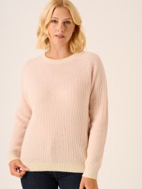 Pink & Foam White Striped Merino Wool Rich Jumper - Parisa