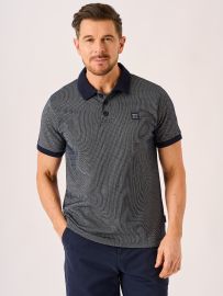 Navy and White Textured Polo Shirt - Pascel