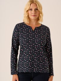 Peggy Long Sleeve Floral Print T-Shirt In Navy
