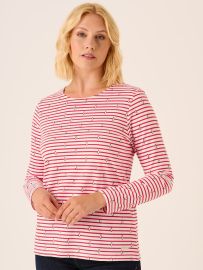Long Sleeved Striped Penguin Printed T-Shirt Cherry and White Pendy