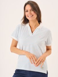 Blue And White Striped Ladies Polo Shirt - Petras