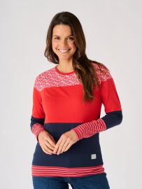 Navy and Red Long Sleeve Colour Block T-Shirt - Pipit