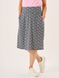 Navy And White Nautical Print Jersey Midi Skirt - Raye