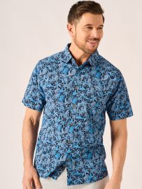 Navy and Blue Palm Tree and Shark Print Shirt - Reflex