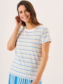White Blue And Yellow Striped Yarn Dyed T-Shirt - Sandore