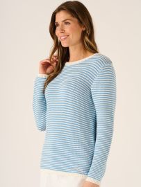 Saren Purl Stitch Striped Jumper In Blue And White