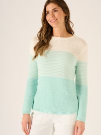Sarl Purl Stitch Block Jumper In Turquoise And White