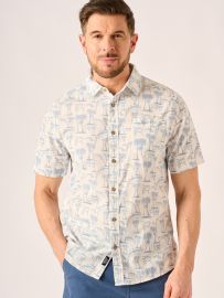 Blue and White Palm Tree and Shark Print Shirt - Shuro