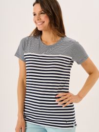 Navy And White Panelled Yarn Dye T-Shirt - Silva