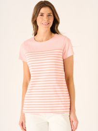Sylva Striped T- Shirt In Peach And White 